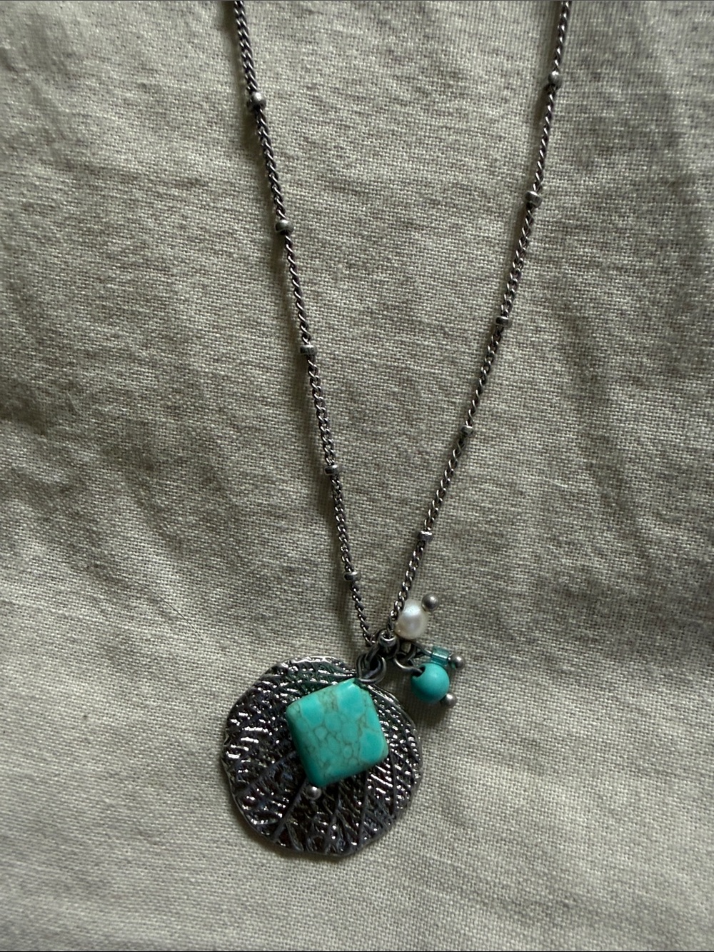 Lia Sophia Silver-Tone Pendant Necklace with Turquoise and Pearl Charms
